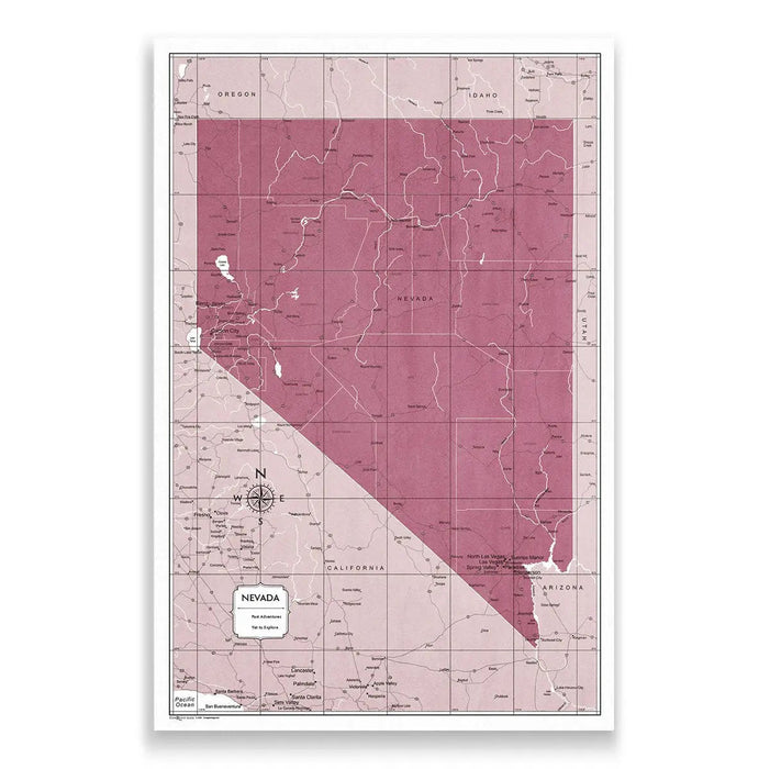 Push Pin Nevada Map (Pin Board) - Burgundy Color Splash CM Pin Board
