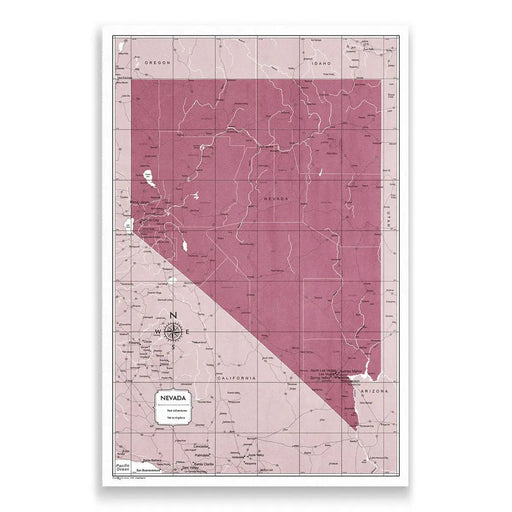 Nevada Map Poster - Burgundy Color Splash