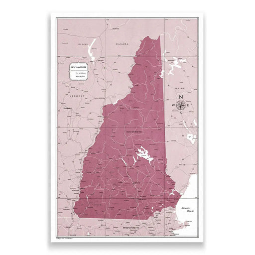 New Hampshire Map Poster - Burgundy Color Splash