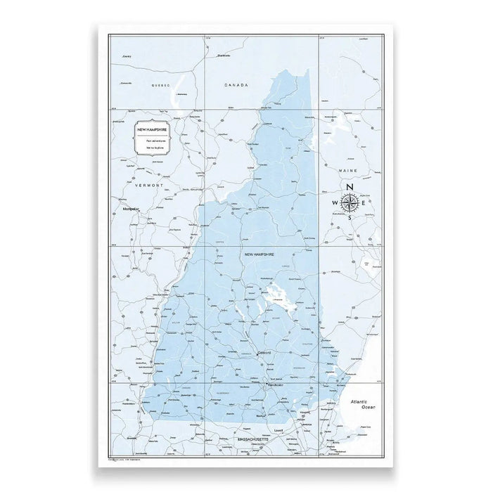 Push Pin New Hampshire Map (Pin Board) - Light Blue Color Splash CM Pin Board