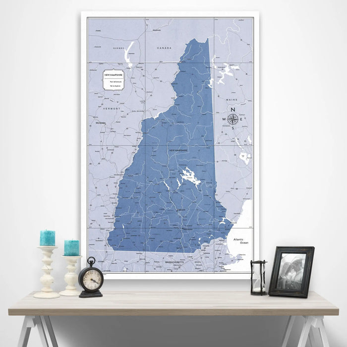 Push Pin New Hampshire Map (Pin Board/Poster) - Navy Color Splash CM Pin Board