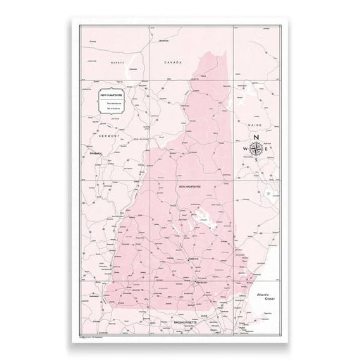 New Hampshire Map Poster - Pink Color Splash