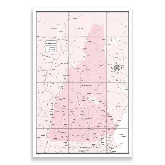 Push Pin New Hampshire Map (Pin Board) - Pink Color Splash CM Pin Board