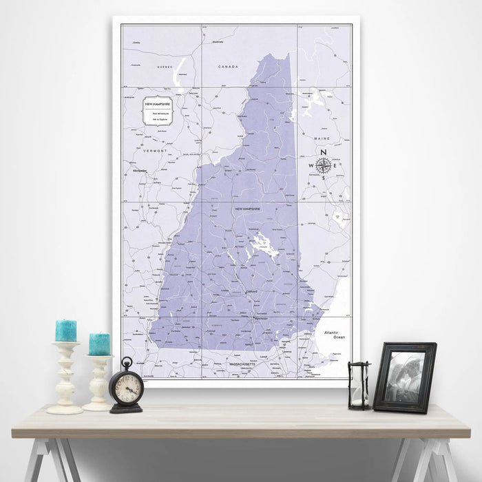 New Hampshire Map Poster - Purple Color Splash CM Poster