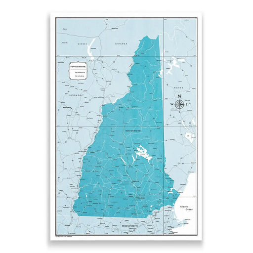 New Hampshire Map Poster - Teal Color Splash