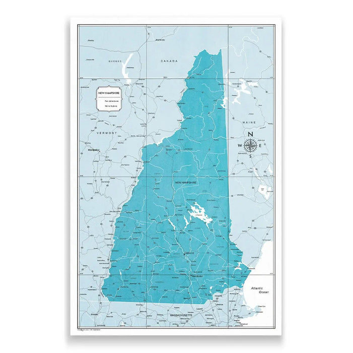 New Hampshire Map Poster - Teal Color Splash CM Poster