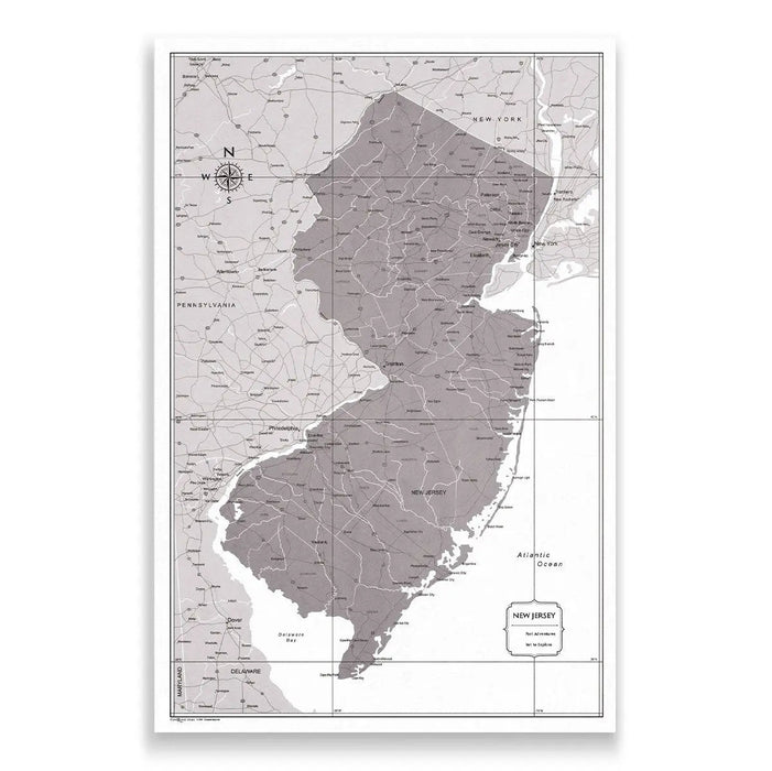 Push Pin New Jersey Map (Pin Board) - Dark Brown Color Splash CM Pin Board