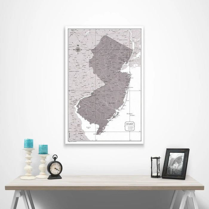 New Jersey Map Poster - Dark Brown Color Splash CM Poster