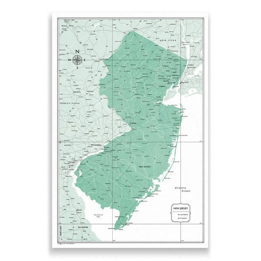 New Jersey Map Poster - Green Color Splash