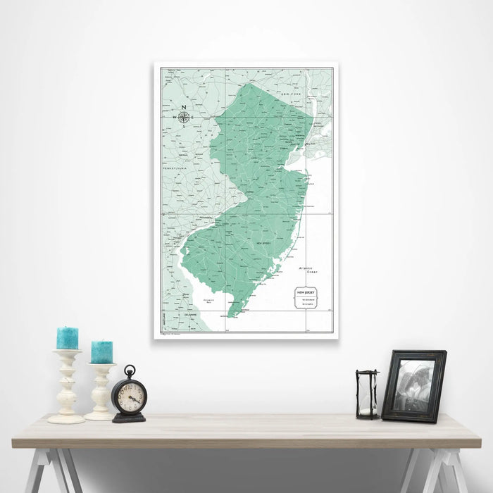 Push Pin New Jersey Map (Pin Board/Poster) - Green Color Splash CM Pin Board