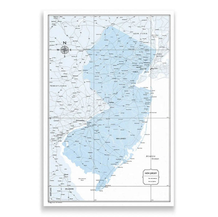 Push Pin New Jersey Map (Pin Board) - Light Blue Color Splash CM Pin Board