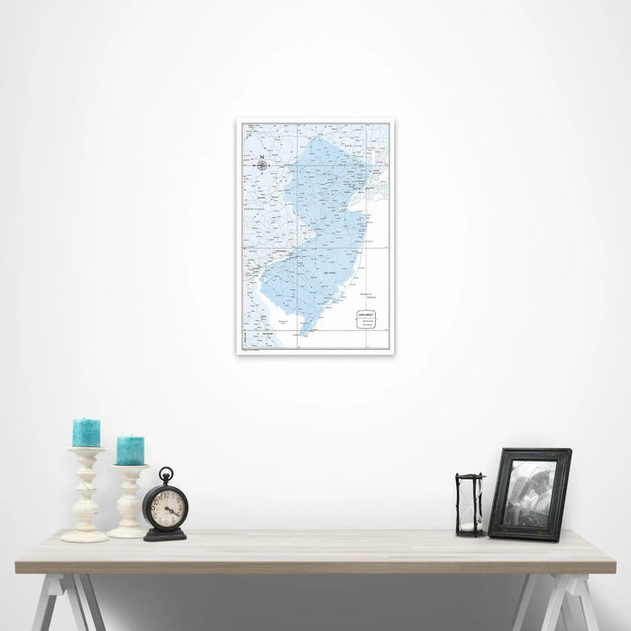 New Jersey Map Poster - Light Blue Color Splash CM Poster