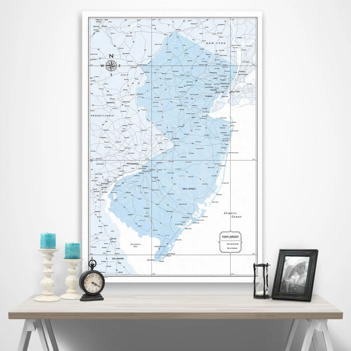 New Jersey Map Poster - Light Blue Color Splash CM Poster