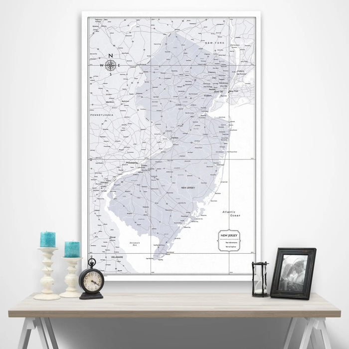 New Jersey Map Poster - Light Gray Color Splash CM Poster