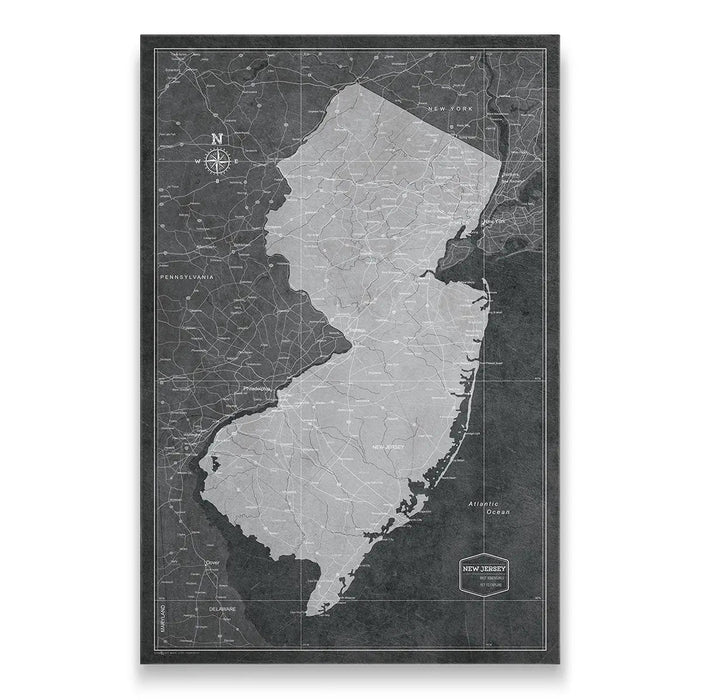 Push Pin New Jersey Map (Pin Board) - Modern Slate CM Pin Board