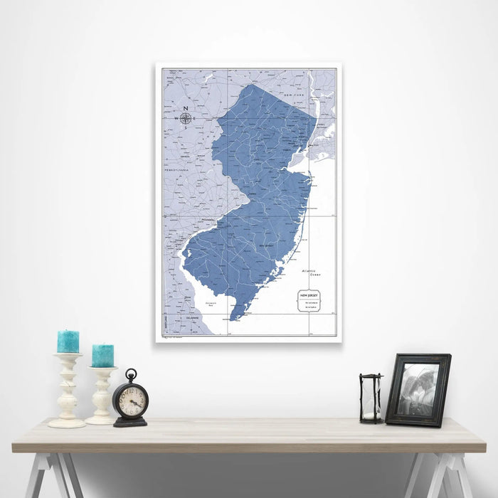 New Jersey Map Poster - Navy Color Splash CM Poster