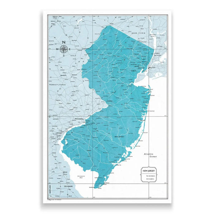New Jersey Map Poster - Teal Color Splash CM Poster