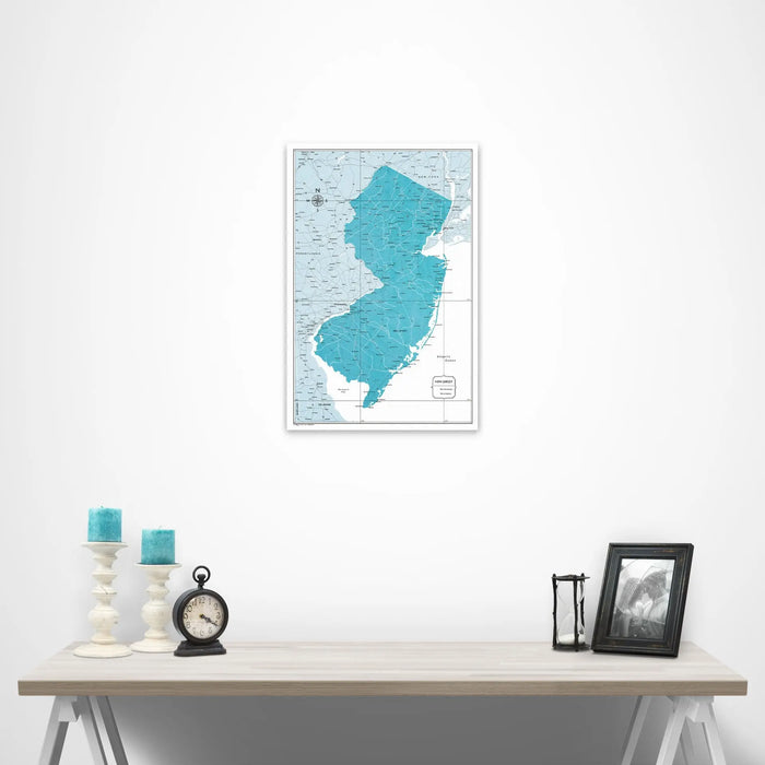 Push Pin New Jersey Map (Pin Board/Poster) - Teal Color Splash CM Pin Board