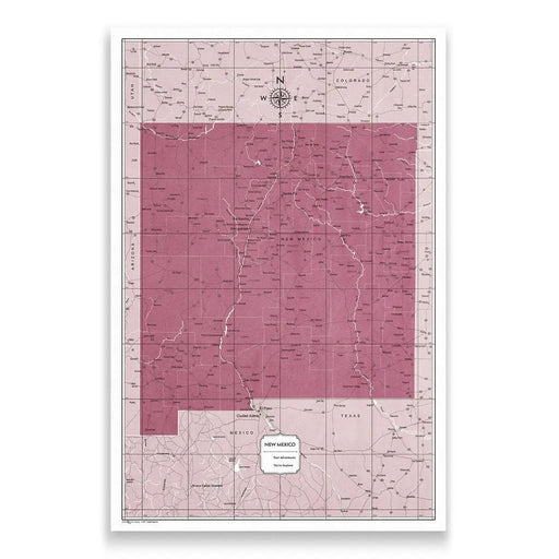 New Mexico Map Poster - Burgundy Color Splash