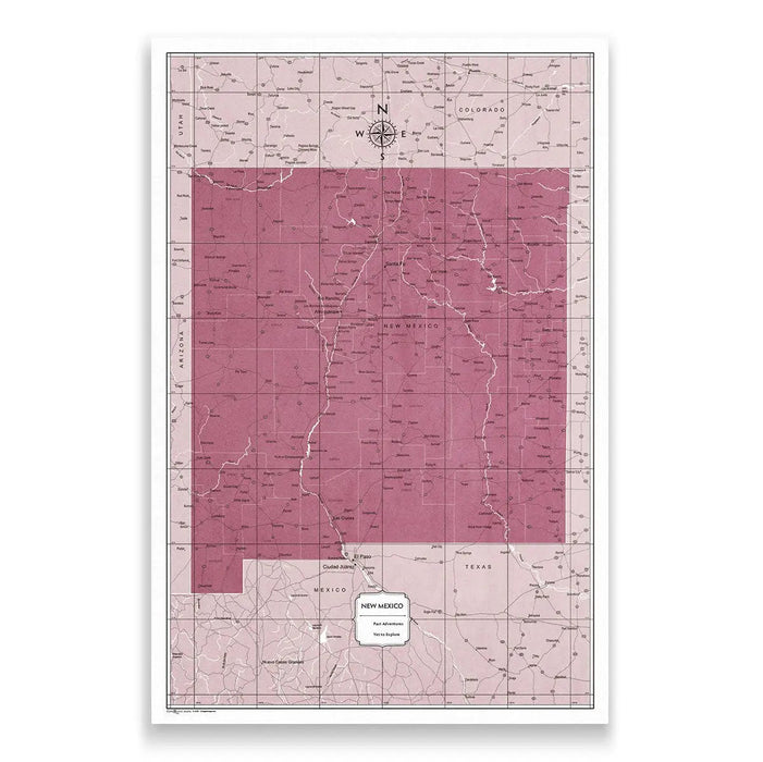 New Mexico Map Poster - Burgundy Color Splash CM Poster