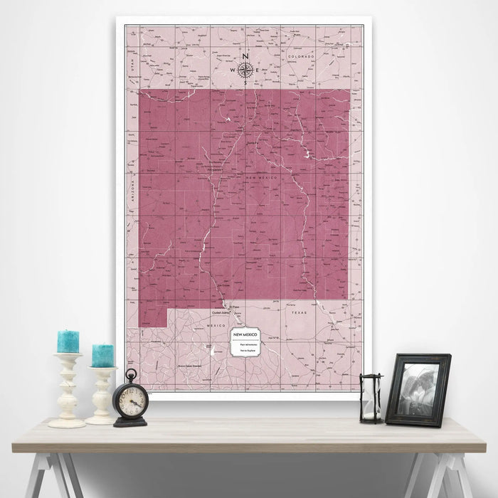Push Pin New Mexico Map (Pin Board/Poster) - Burgundy Color Splash CM Pin Board