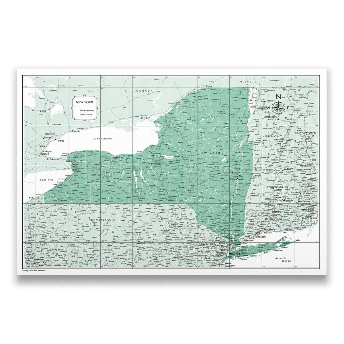 New Rok Map New York Map Poster - Green Color Splash - Conquest Maps LLC