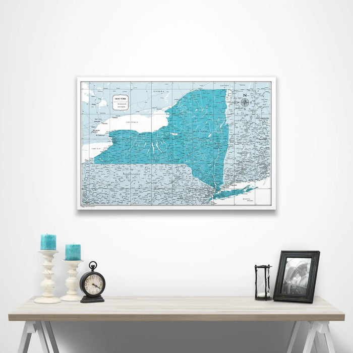New York Map Poster - Teal Color Splash CM Poster