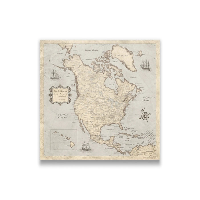 Push Pin North America Map (Pin Board) - Rustic Vintage CM Pin Board