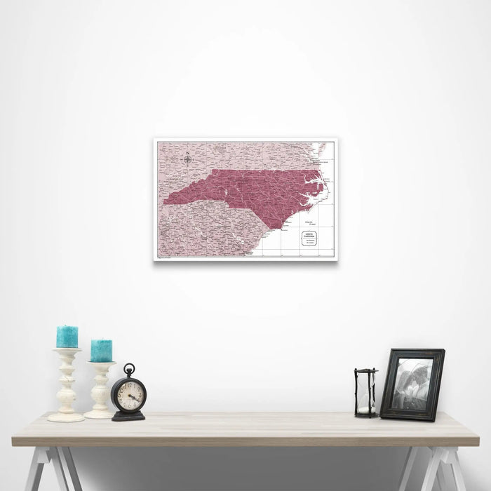 North Carolina Map Poster - Burgundy Color Splash CM Poster