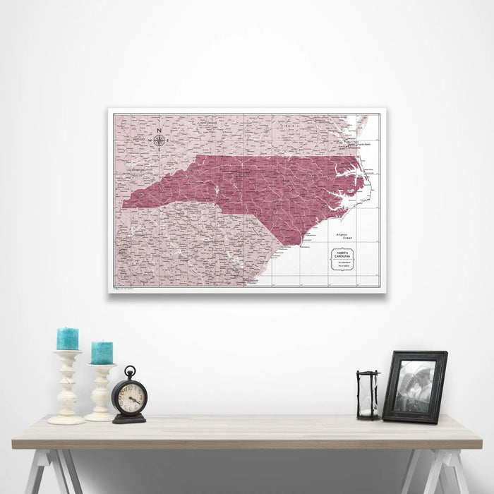 Push Pin North Carolina Map (Pin Board/Poster) - Burgundy Color Splash CM Pin Board