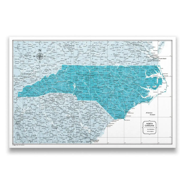 Push Pin North Carolina Map (Pin Board/Poster) - Teal Color Splash CM Pin Board