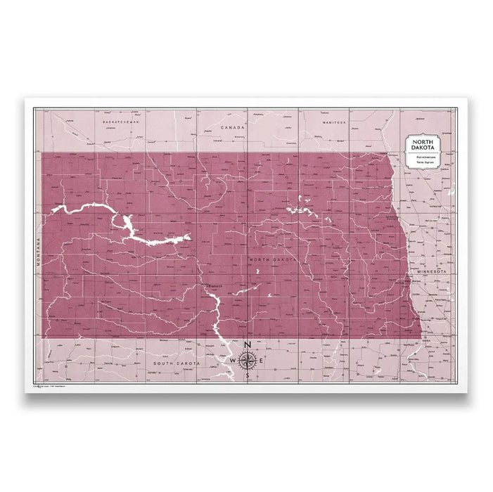 Push Pin North Dakota Map (Pin Board) - Burgundy Color Splash CM Pin Board
