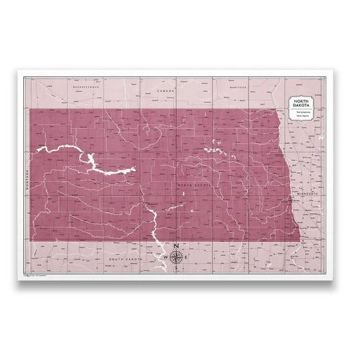 North Dakota Map Poster - Burgundy Color Splash