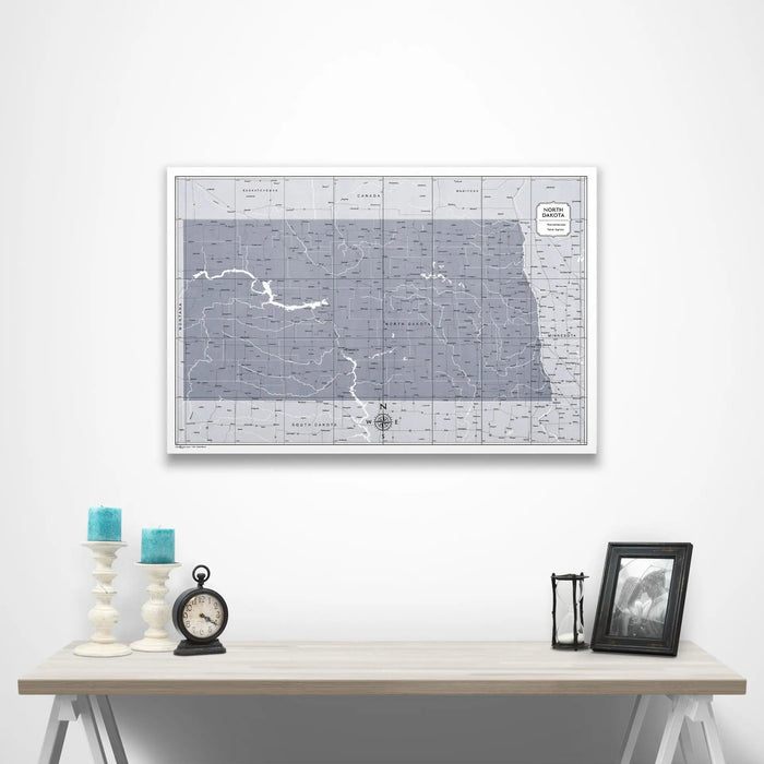 North Dakota Map Poster - Dark Gray Color Splash CM Poster
