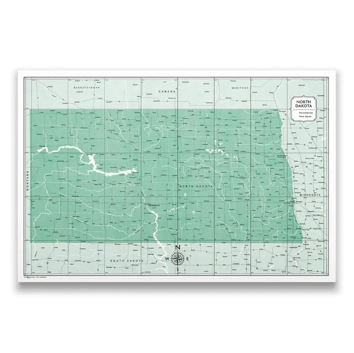 Push Pin North Dakota Map (Pin Board/Poster) - Green Color Splash CM Pin Board