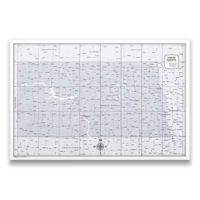 Push Pin North Dakota Map (Pin Board) - Light Gray Color Splash CM Pin Board