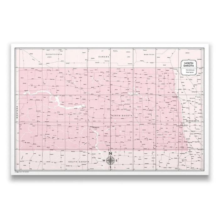 Push Pin North Dakota Map (Pin Board) - Pink Color Splash CM Pin Board