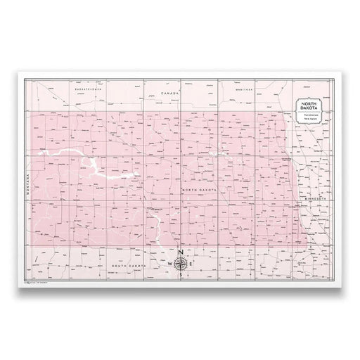North Dakota Map Poster - Pink Color Splash CM Poster