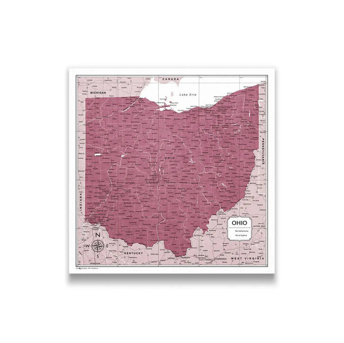 Push Pin Ohio Map (Pin Board) - Burgundy Color Splash CM Pin Board