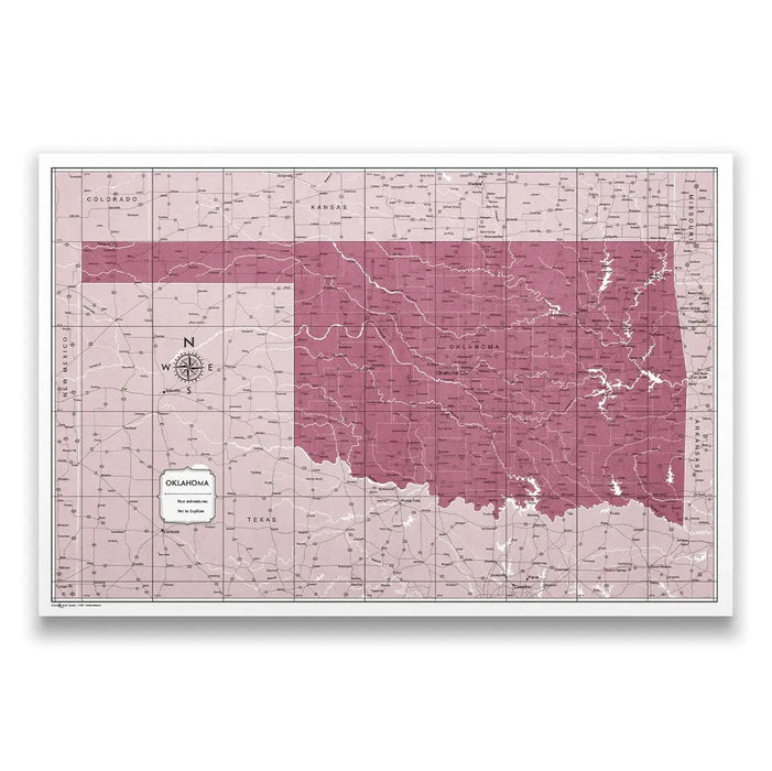 Push Pin Oklahoma Map (Pin Board) - Burgundy Color Splash CM Pin Board