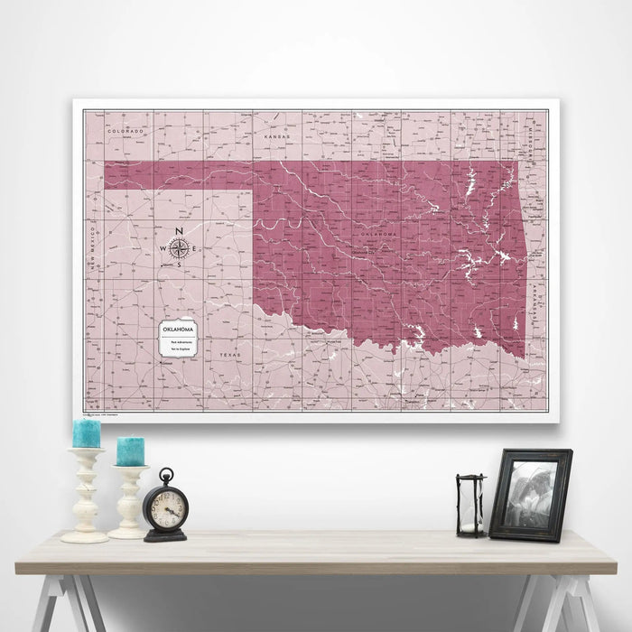 Oklahoma Map Poster - Burgundy Color Splash CM Poster