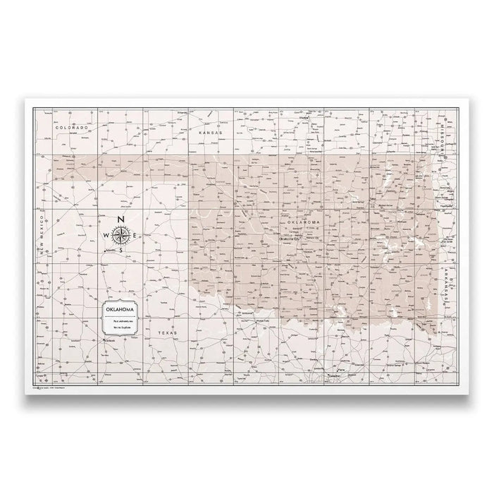 Push Pin Oklahoma Map (Pin Board) - Light Brown Color Splash CM Pin Board