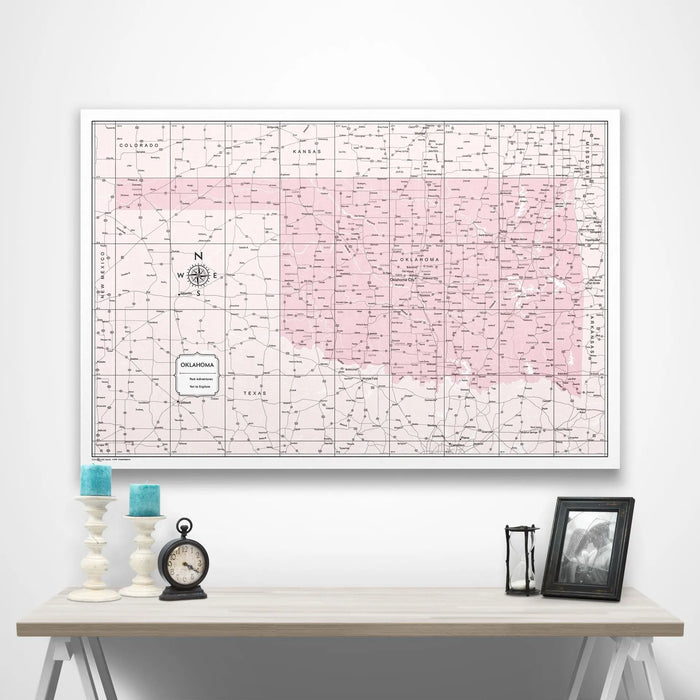 Push Pin Oklahoma Map (Pin Board/Poster) - Pink Color Splash CM Pin Board