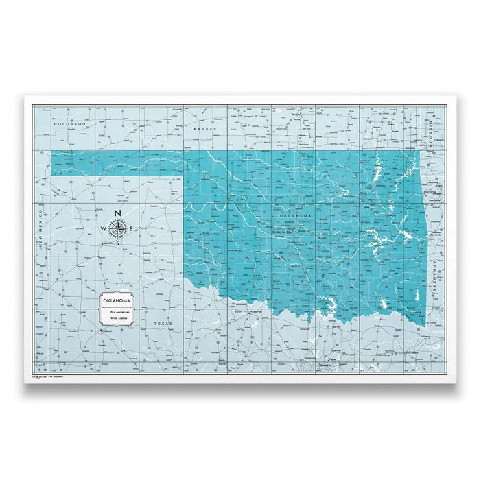 Oklahoma Map Poster - Teal Color Splash CM Poster