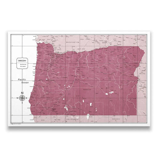 Push Pin Oregon Map (Pin Board/Poster) - Burgundy Color Splash CM Pin Board