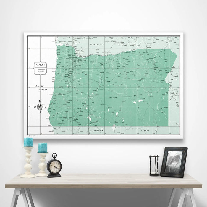 Oregon Map Poster - Green Color Splash CM Poster