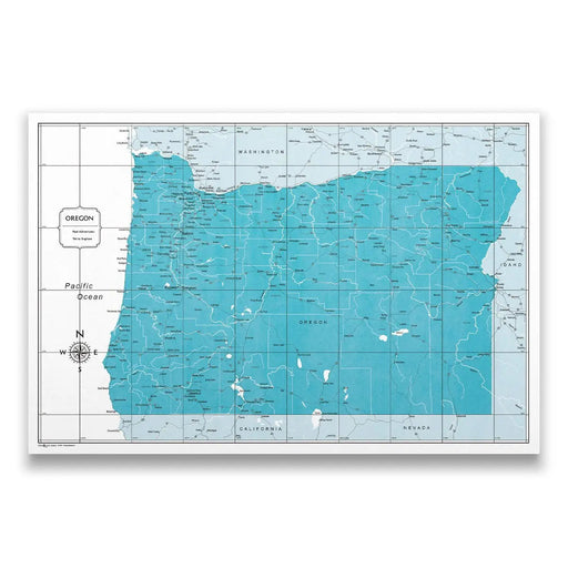 Oregon Map Poster - Teal Color Splash