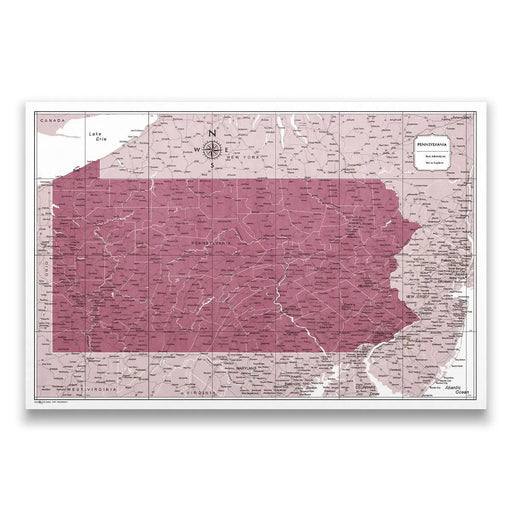 Pennsylvania Map Poster - Burgundy Color Splash
