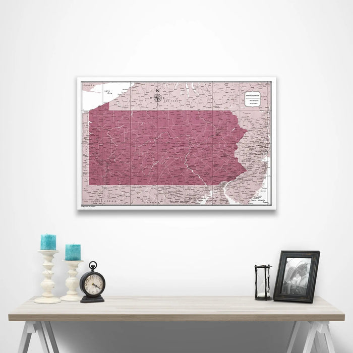 Pennsylvania Map Poster - Burgundy Color Splash CM Poster