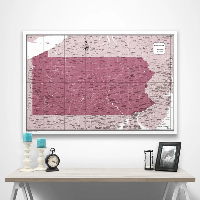 Pennsylvania Map Poster - Burgundy Color Splash CM Poster